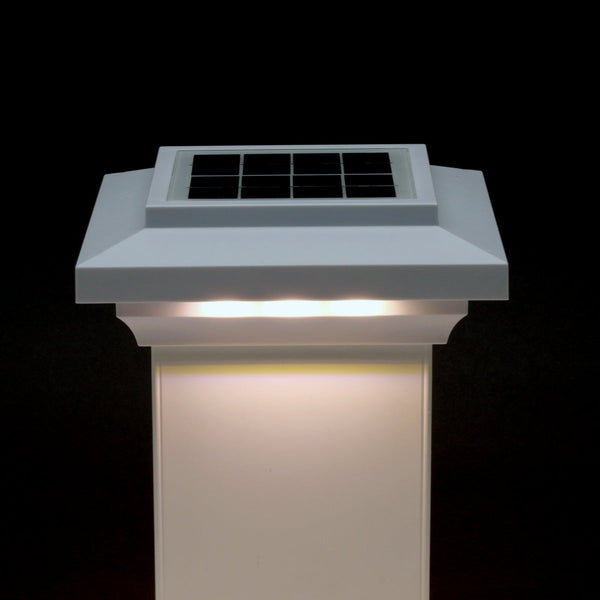 5-1/2" x 5-1/2" Solar Post Cap Light - White Finish with Multicolor (White, Amber, or Blue) LEDs