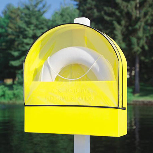 Life Ring Station w/ 24" White Ring and 50' Rope