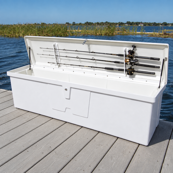 Premium Fiberglass Low Profile Dock Box 95" x 22" x 24" with Rod Holders