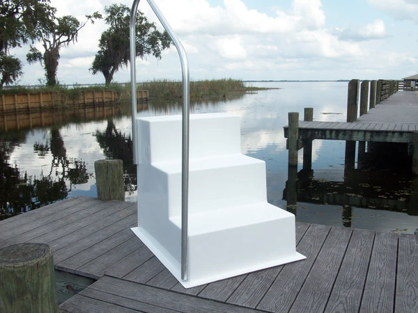 Fiberglass Dock Stairs - 3 Steps with Handrail on Left