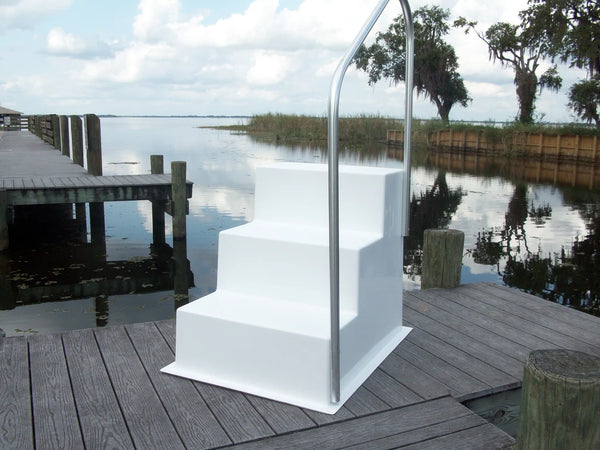 Fiberglass Dock Stairs - 3 Steps with Handrail on Right