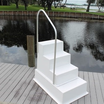 Fiberglass Dock Stairs - 4 Steps with Handrail on Left
