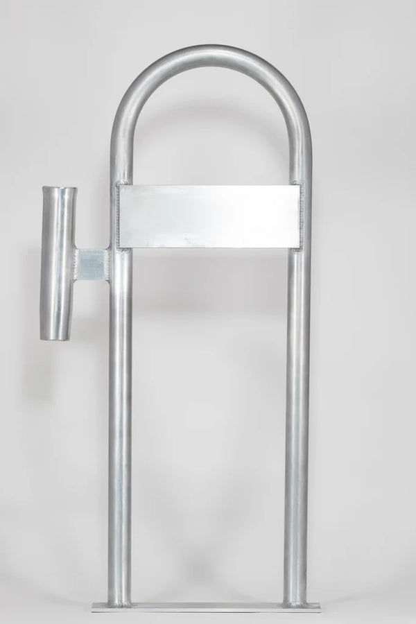 Marine Dock & Boat 36"" Aluminum Handrail - Safety Grab Bar Rail w/ Vertical Rod Holder & Lateral Flat Plate