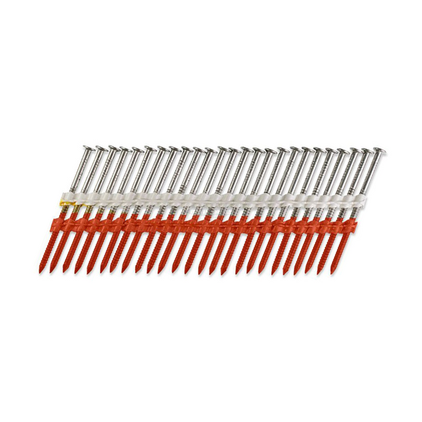 12d 20°-22° Plastic Strip Collated, Full Round Head, Ring Shank Framing Nails, 304 Stainless