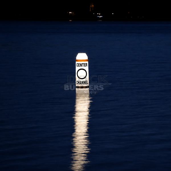 Solar-Powered Lighted Pencil-Style Marker Buoy with "Center Channel" Labels