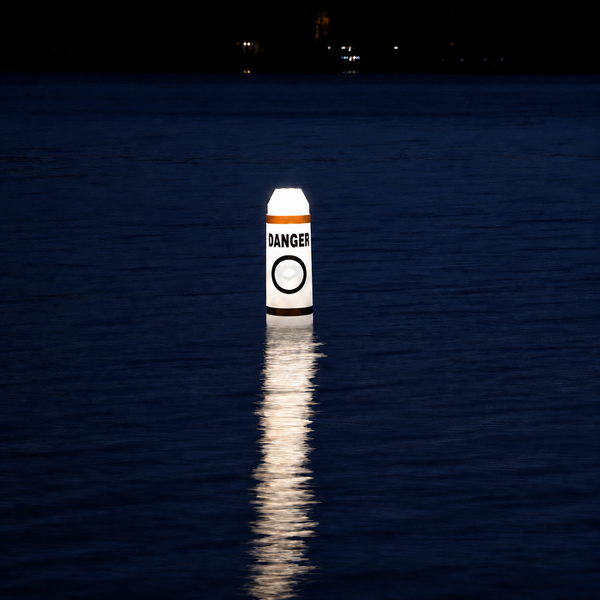 Solar-Powered Lighted Pencil-Style Marker Buoy with "Danger" Labels