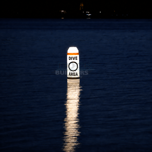 Solar-Powered Lighted Pencil-Style Marker Buoy with "Dive Area" Labels