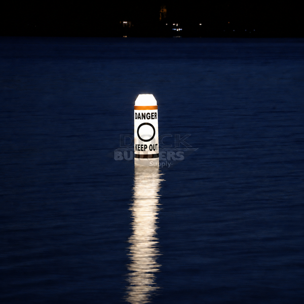 Solar-Powered Lighted Pencil-Style Marker Buoy with "Danger Keep Out" Labels