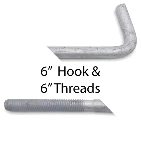 3/4" x 12' x 6" Tieback Anchor Rod HDG   (6" Hook on one end,  6" thread opposite end)