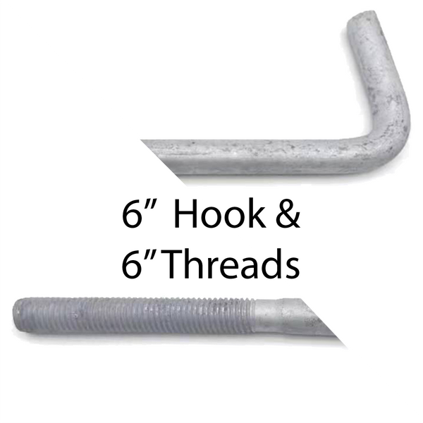 3/4" x 15' x 6" Tieback Anchor Rod HDG   (6" Hook on one end,  6" thread opposite end)