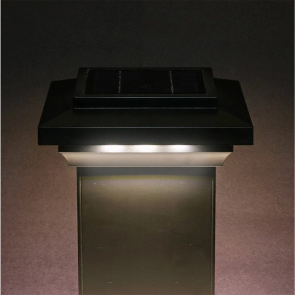 5-1/2" x 5-1/2" Solar Post Cap Light - Black Finish with Multicolor (White, Amber, or Blue) LEDs