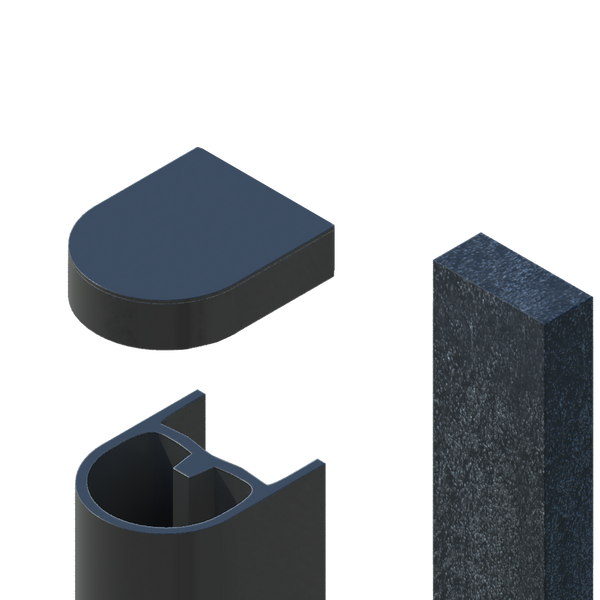 Flexmaster Dock Fender 10' Long Black, mounted on recycled plastic 2" x 4" with one end cap