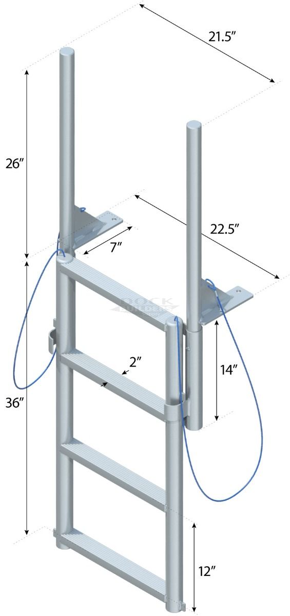 4 Step Floating Dock Finger Pier Lift Ladder with 2" Standard Steps