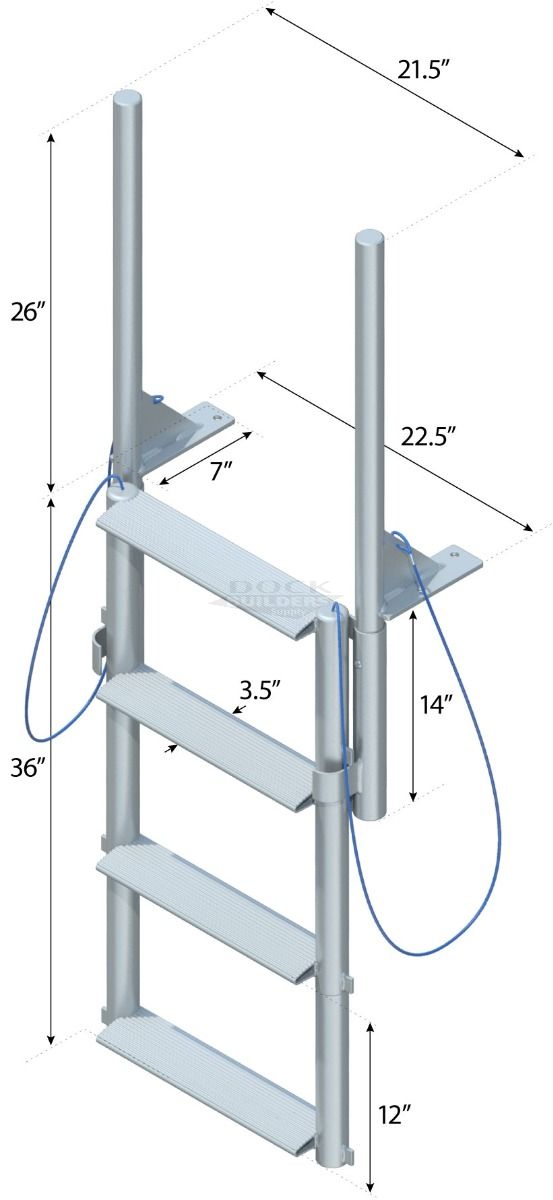 4 Step Floating Dock Finger Pier Lift Ladder with 3-1/2" Wide Steps