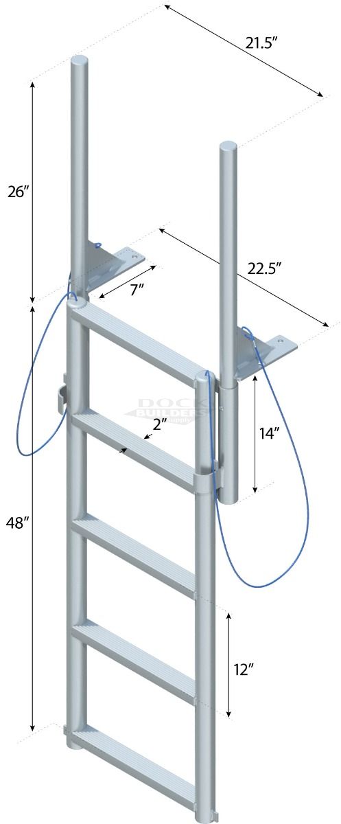 5 Step Floating Dock Finger Pier Lift Ladder with 2" Standard Steps