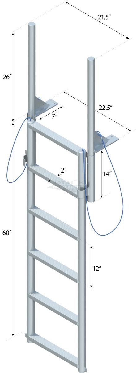 6 Step Floating Dock Finger Pier Lift Ladder with 2" Standard Steps