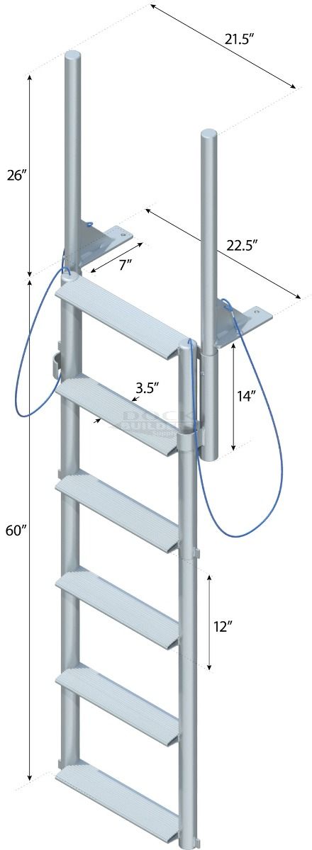 6 Step Floating Dock Finger Pier Lift Ladder with 3-1/2" Wide Steps