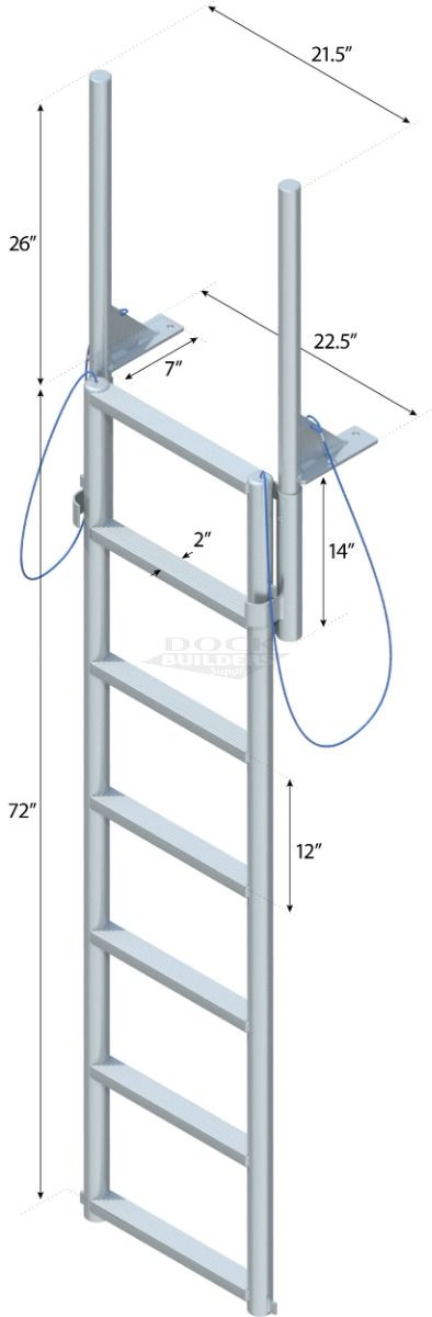 7 Step Floating Dock Finger Pier Lift Ladder with 2" Standard Steps