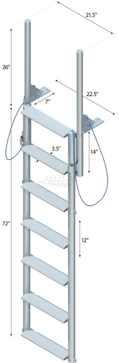 7 Step Floating Dock Finger Pier Lift Ladder with 3-1/2" Wide Steps